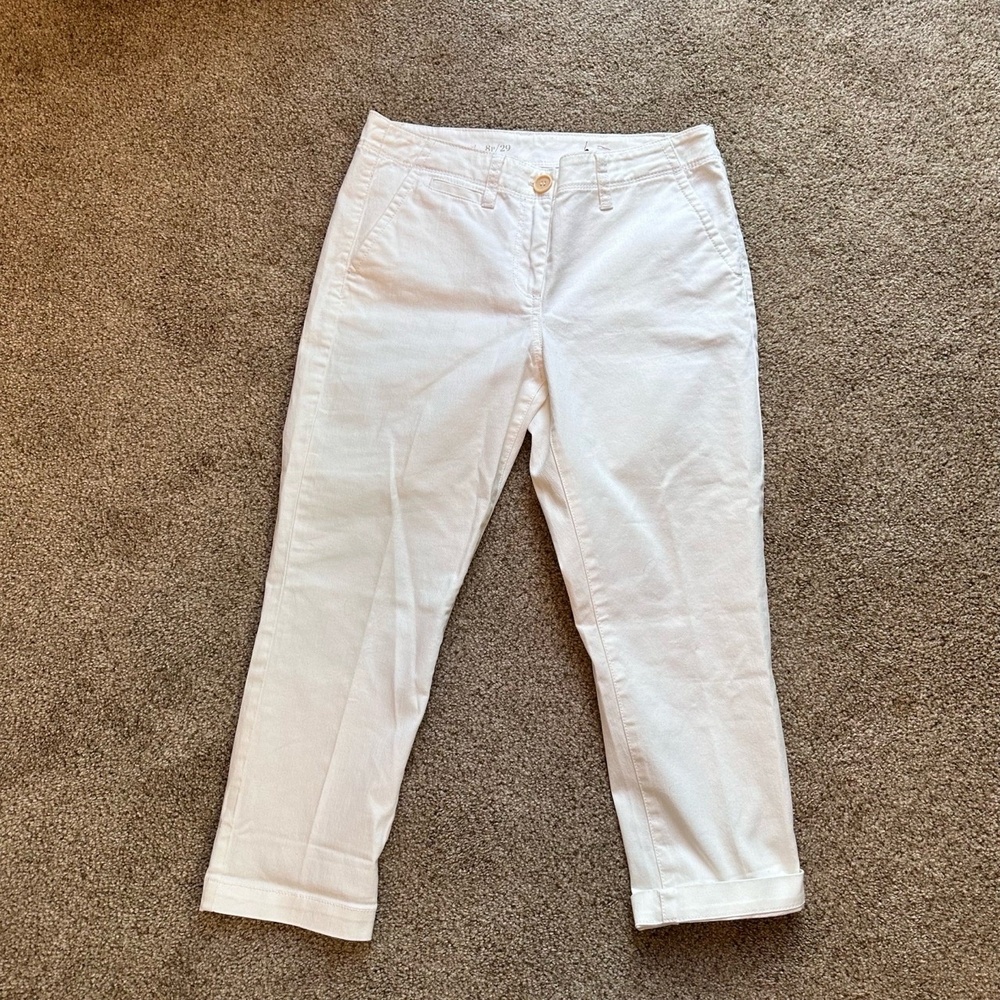 Talbots‎ White 8 Petite Heritage Capri Cuffed Hem Classic Chino Pants